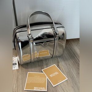 NWT Michael Kors Mirror Silver Small Duffel Crossbody Bag - Metallic